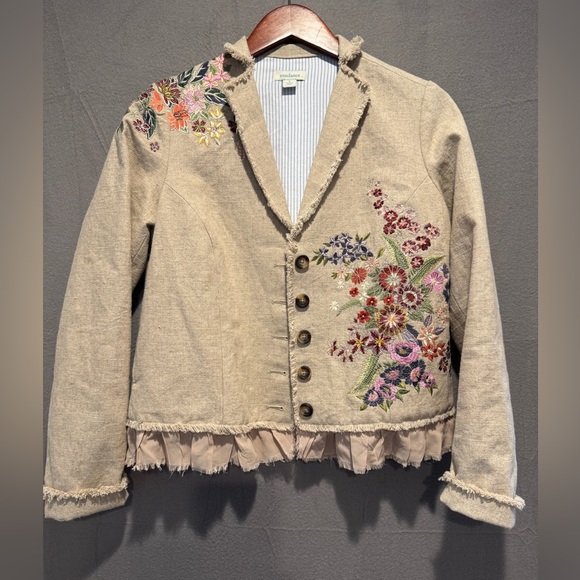 Sundance Jackets & Blazers - Sundance Beige Embroidered Floral Blazer Jacket